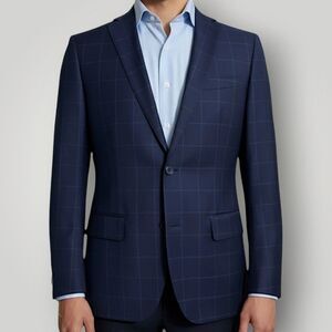 MANTONI Men’s Blazer Sport Coat Two Button Jacket 40R Navy Blue Wool Plaid Suits